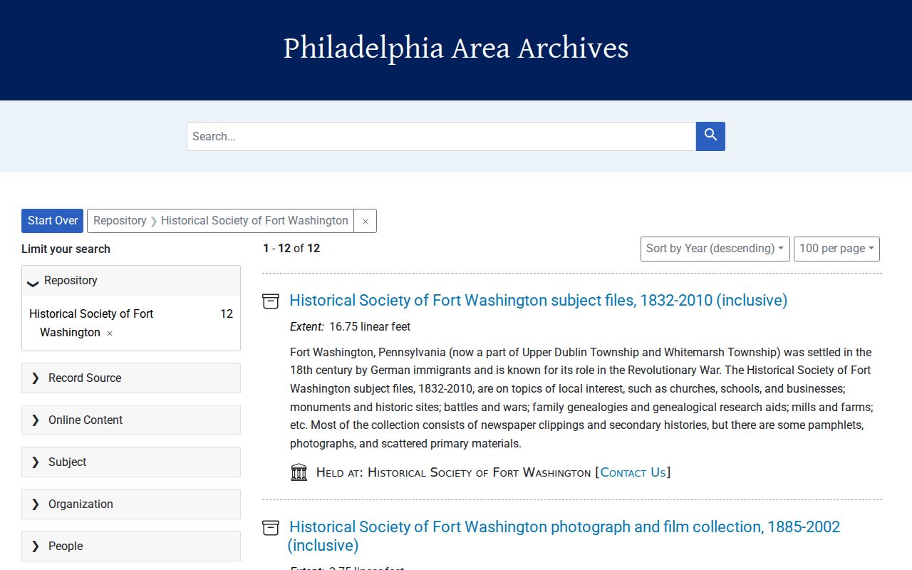 Upper Dublin Township city directory research finding-aid results for Fort Washington collections