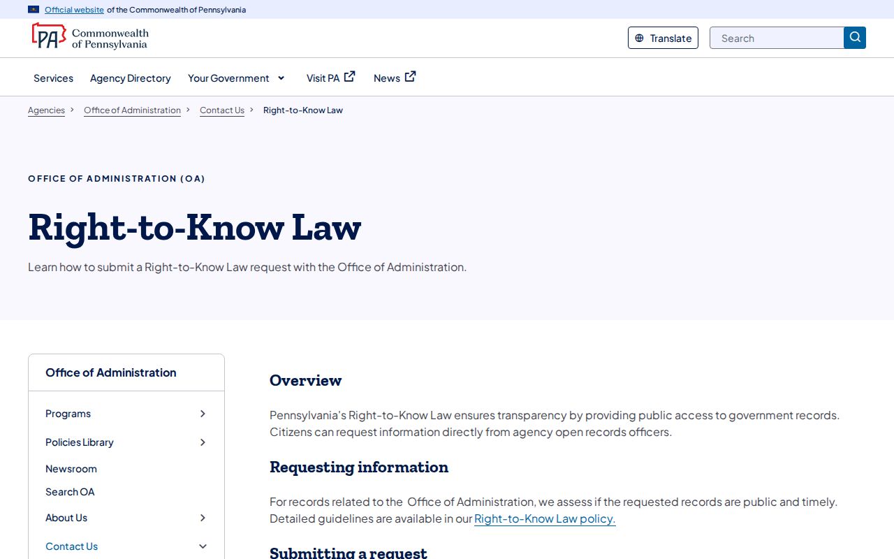 Upper Dublin Township residents directory Pennsylvania Right-to-Know Law guidance