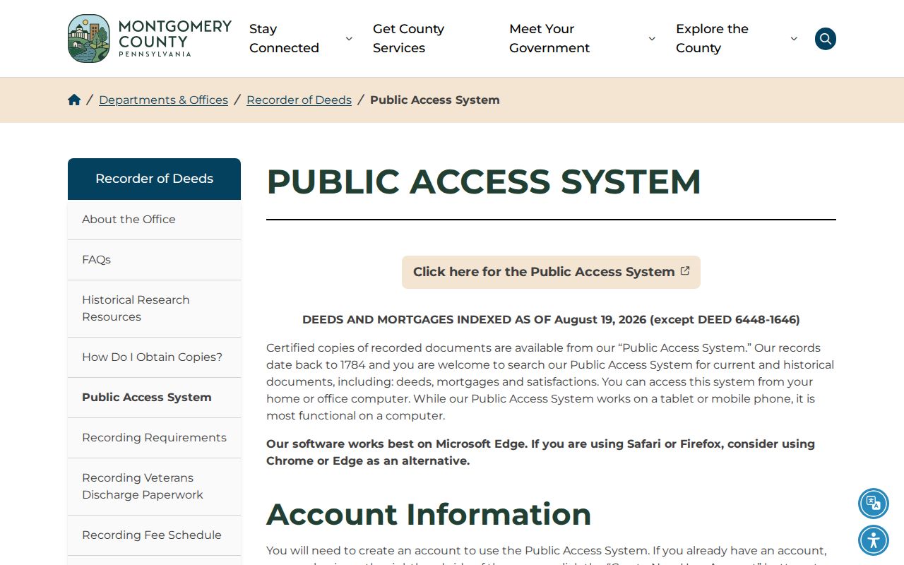 Upper Dublin Township previous residents Recorder Public Access System information