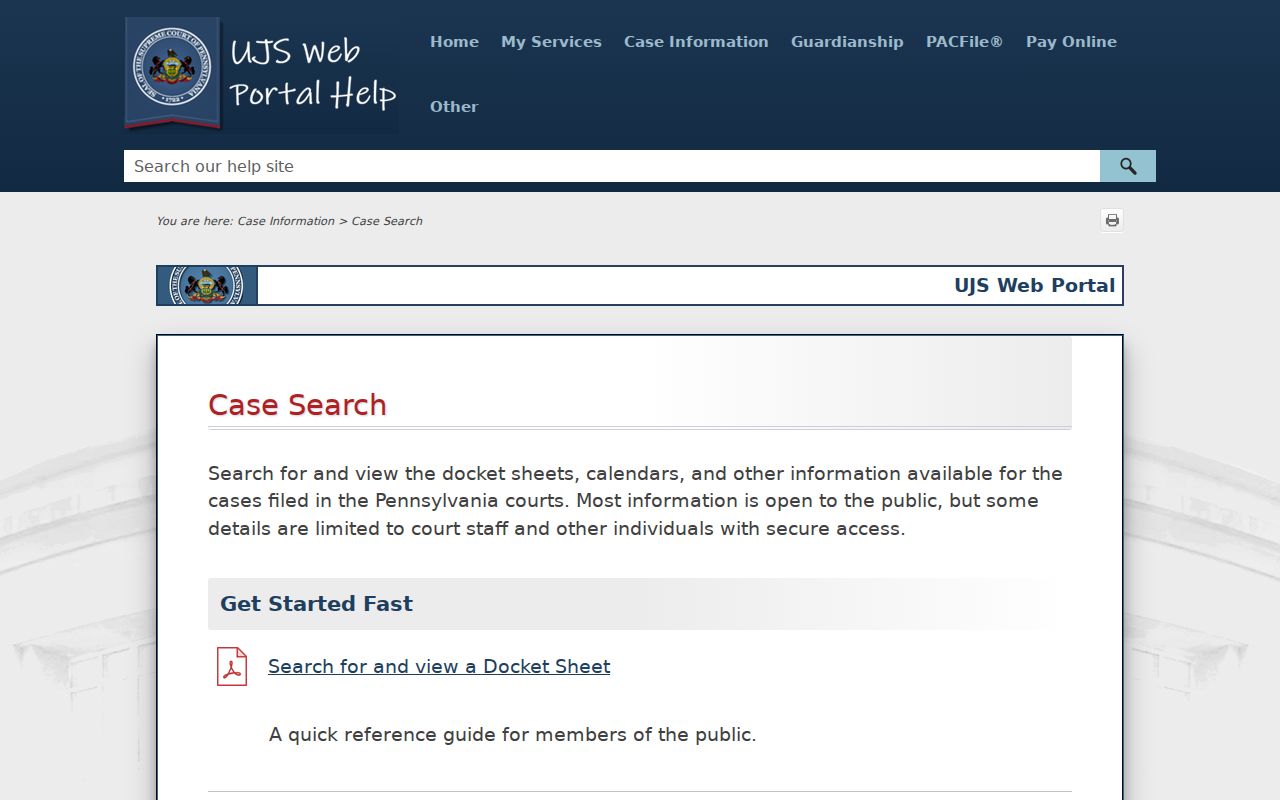 Upper Dublin resident lookup UJS Case Search help guidance