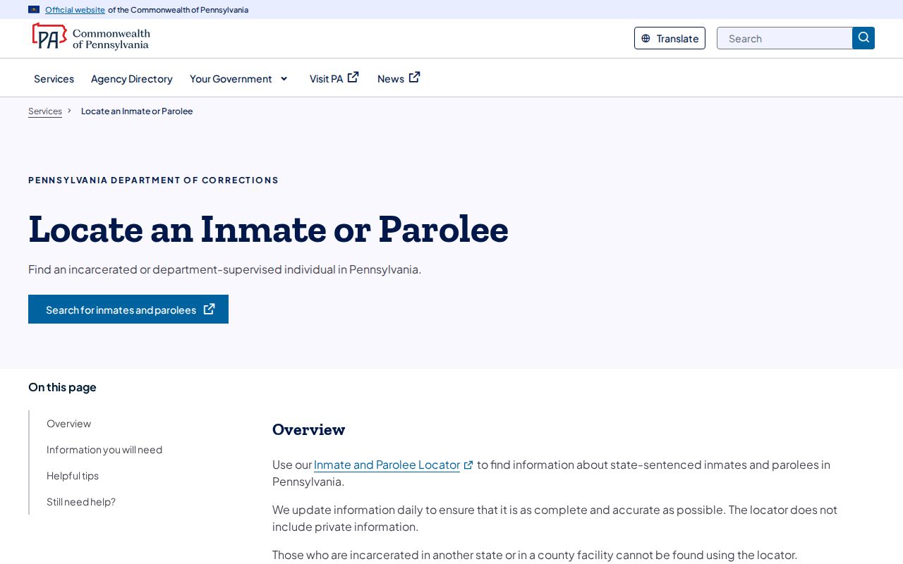 Upper Dublin resident lookup Pennsylvania inmate and parolee locator